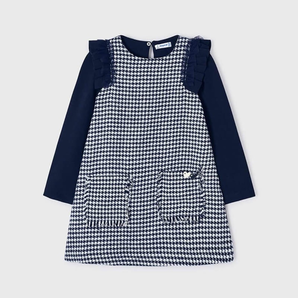 Size 9 Girls Mayoral Navy and White Houndstooth Dress